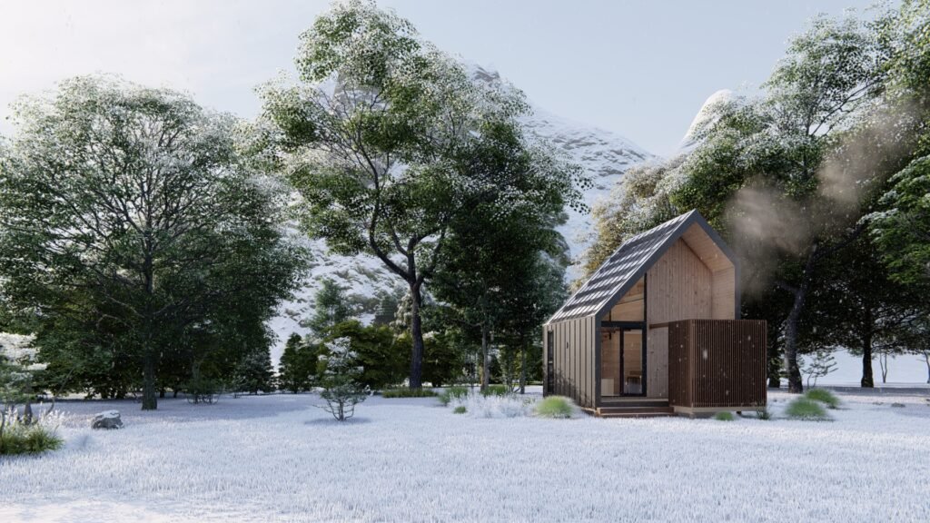 Wooden cabin in the mountains for an architectural residential project